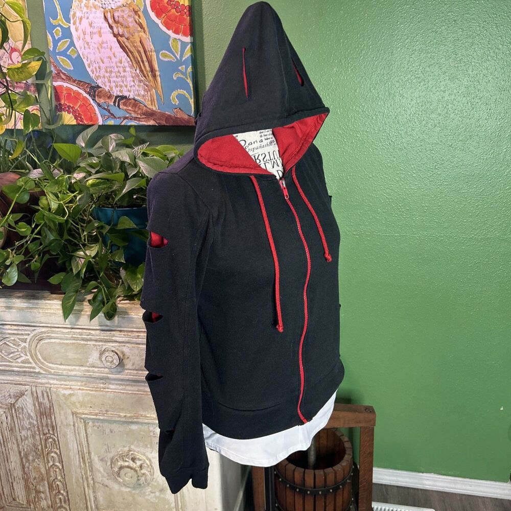 Y2K Deb black and red scene em hoodie size L Goth Cybercore
